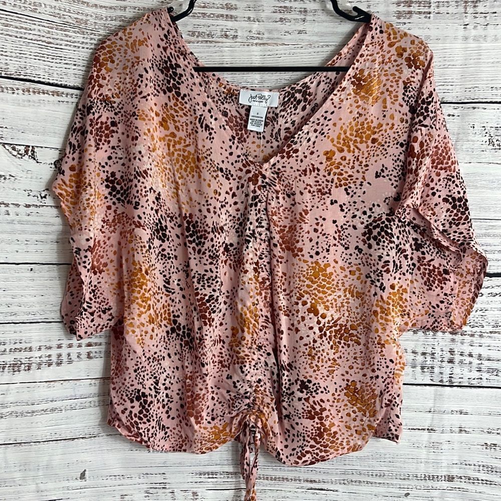 Just Polly Top Womens‎ Size Small Chiffon V Neck Slouchy Ruched  Tunic Boho New